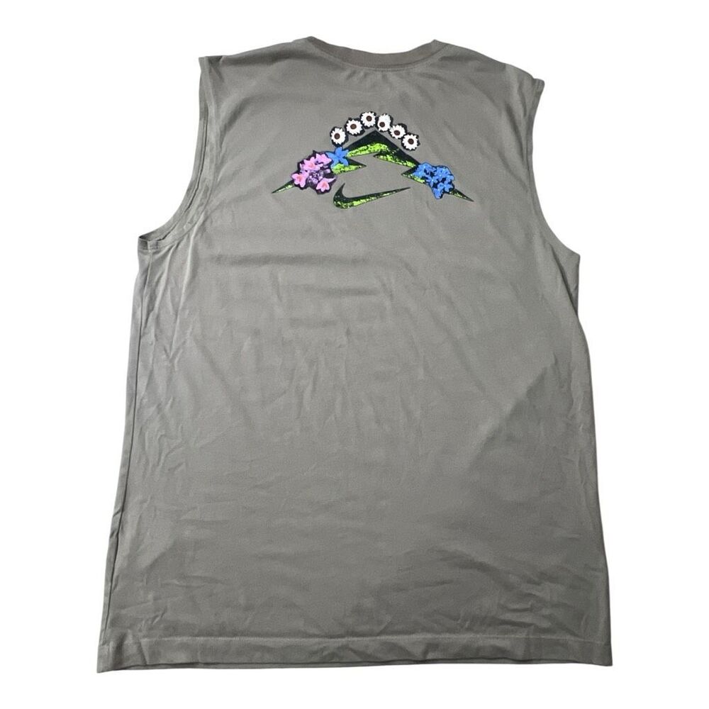 NIKE DRI-FIT RUNNING "Sleeveless Trail Run Tee" Brown Men L Floral Logo Graphic